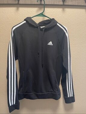 adidas Black Crewneck Hoodie with White Three-Stripe Sleeves